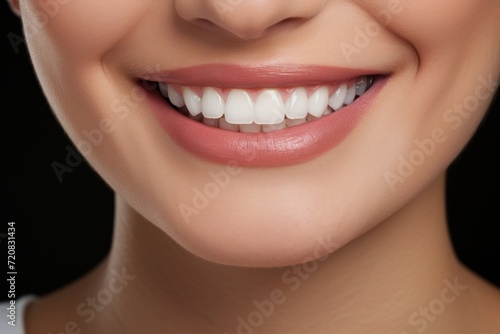 Close up of smiling woman with healthy teeth. Dentistry concept. Generative AI