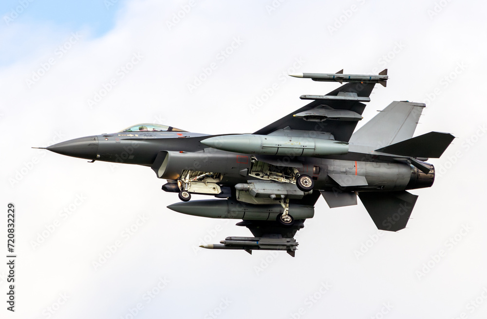 Military air force fighter jet interceptor airplane in full flight. Military air force fighter jet interceptor airplane in full flight.
