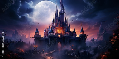 Gothic Castle Under a Full Moon Illustration