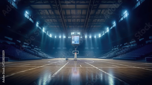 An empty indoor basketball court