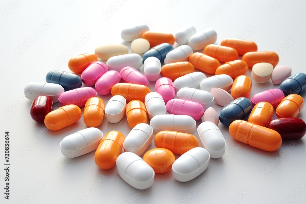 Colorful Pills on White Background AI Generated