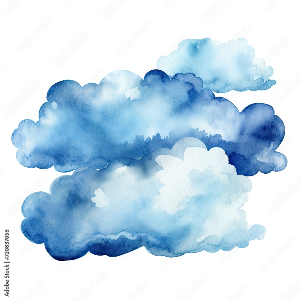 Watercolor Cloud Set Isolated, Aquarelle Clouds, Creative Watercolor Blue Sky, Rainy Snow Weather