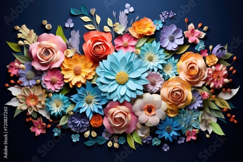 Craft Paper Flowers Texture Background, Beatuful Floral Arangement, Craft Paper Flowers Pattern