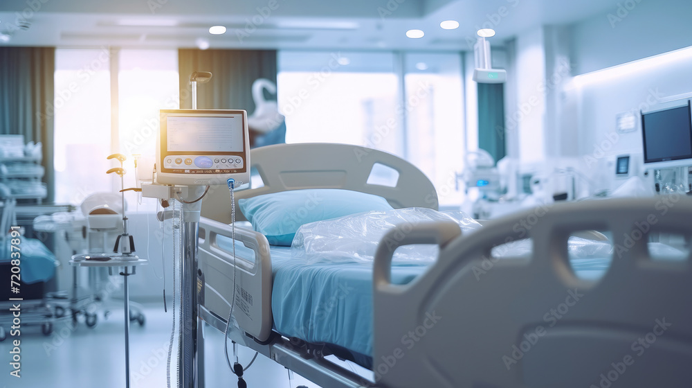 Empty hospital bed in modern hospital room Empty hospital bed in modern hospital room