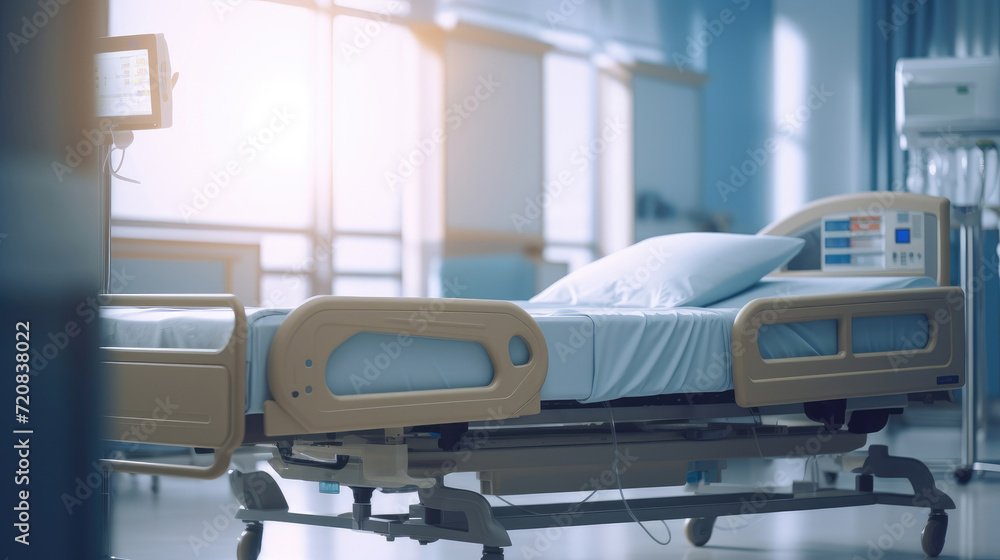Empty hospital bed in modern hospital room Empty hospital bed in modern hospital room