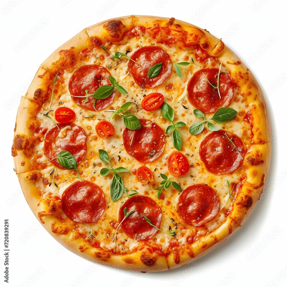 Irresistible Pizza Isolated on White - Tempting Top View of Delicious Italian Dish