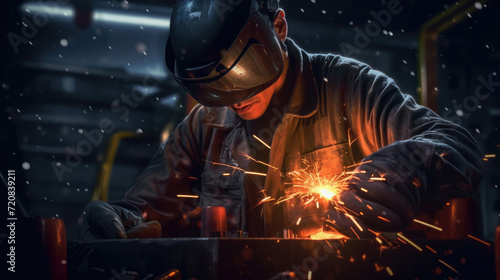 A special worker skilled in welding is repairing an offshore oil drilling pipeline