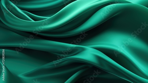 Green silk drapery. Closeup of cloth texture. 3d render illustration Generative AI