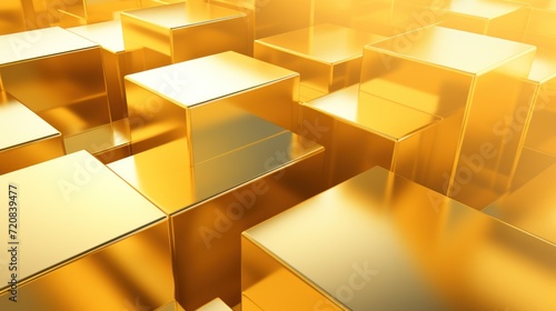 Abstract gold cubes background. 3d render of golden cubes. Abstract background. Generative AI