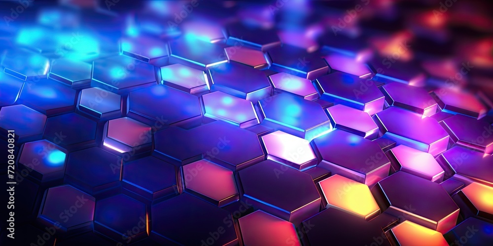 Hexagon Pattern, Glowing Geometric Honeycomb Background, Abstract Color Metallic Hexagons Tile