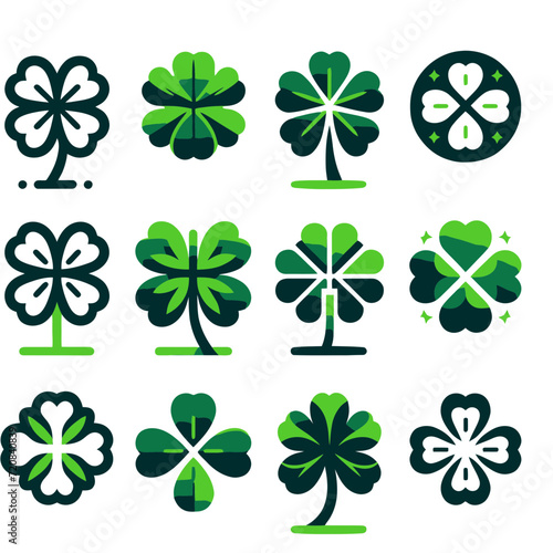 Cluster of Shamrocks . vector icons .