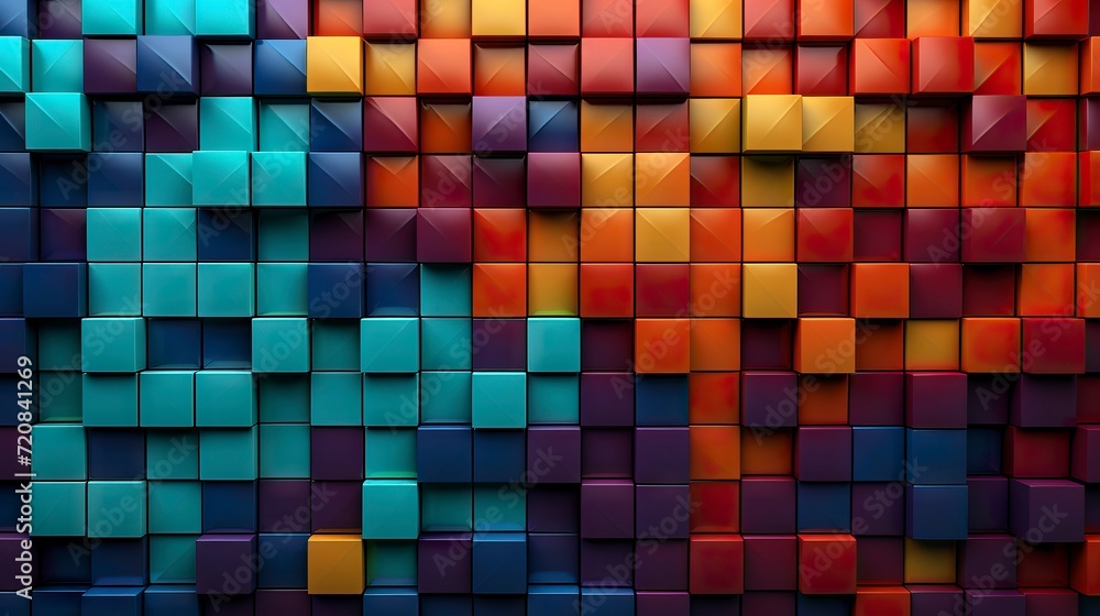 Seamless texture of colorful cubes in the form of square tiles Generative AI