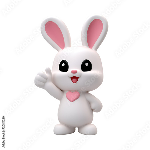 3D Render Illustration: Thumbs Up by White Rabbit, Cartoon Easter Bunny, Isolated on Transparent Background, PNG