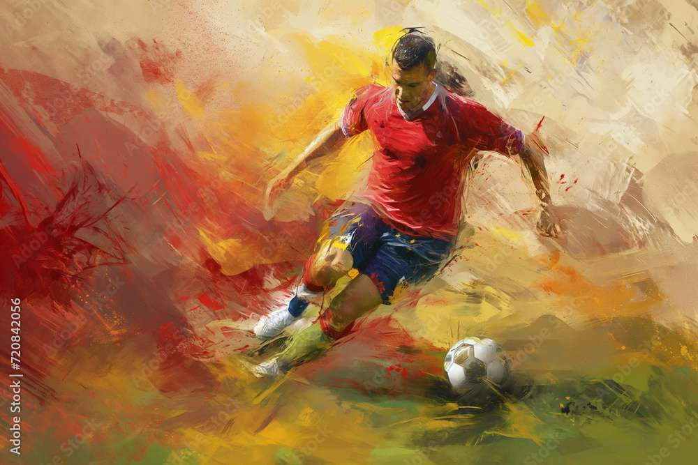 soccer player on the field in red shirt