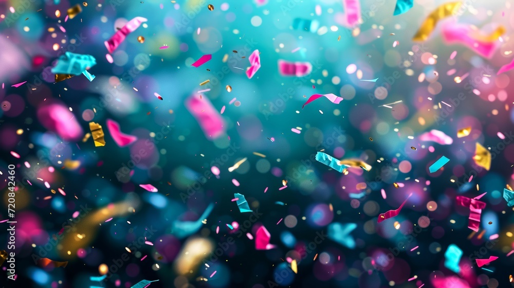 Vibrant magenta confetti dances in a blur of light, creating a bubble of abstract colorfulness in the air