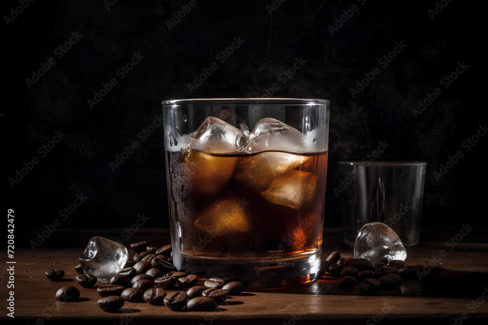Cold brew coffee with ice cubes, beverage photo Cold brew coffee with ice cubes, beverage photo