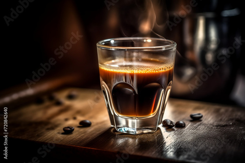 Espresso shot with crema, beverage photo