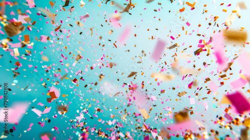A vibrant explosion of color and whimsy, as rosy pink bubbles dance through the air amidst a sea of confetti