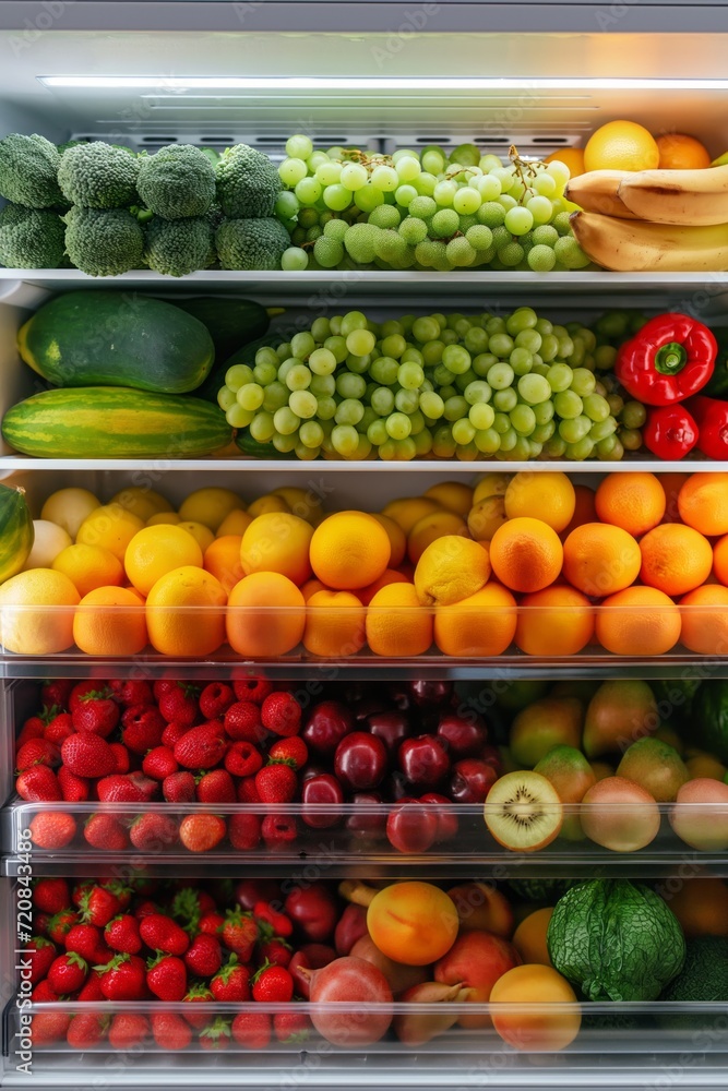 Refrigerator with fruits. Generative AI