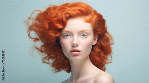 Portrait of beautiful young woman with red hair. Studio shot. Generative AI