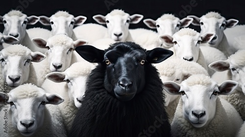 Sheep and lambs on a black background. Studio shot. Generative AI