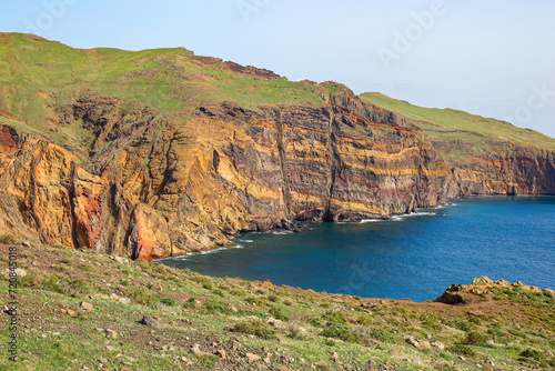 Dramatic sea cliffs at the Ponta de São Lourenço (tip of St Lawrence) at the easternmost point of Madeira island (Portugal) in the Atlantic Ocean photo