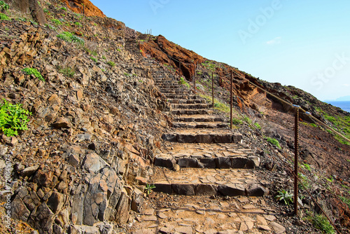 Stone stairs on the trail to the Ponta de São Lourenço (tip of St Lawrence) at the easternmost point of Madeira island (Portugal) in the Atlantic Ocean photo