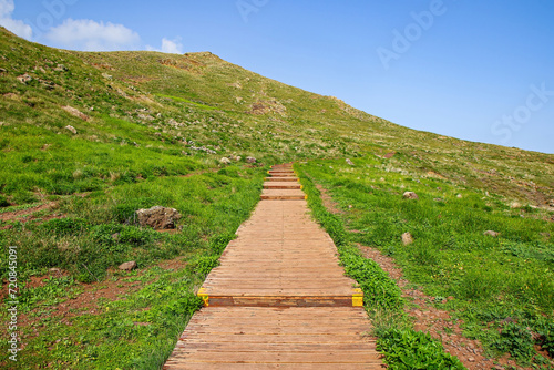 Boardwalk on the trail to the Ponta de São Lourenço (tip of St Lawrence) at the easternmost point of Madeira island (Portugal) in the Atlantic Ocean