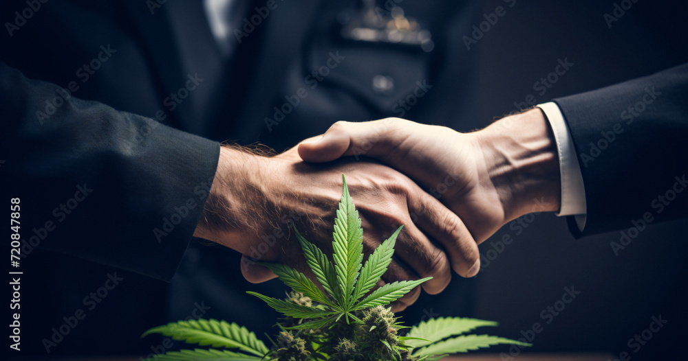 handshake drug herb, drug deal, corruption drugs, deal cannabis - obrazy, fototapety, plakaty 