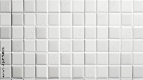 Clean white chequered ceramic tile wall texture for bathroom and kitchen.