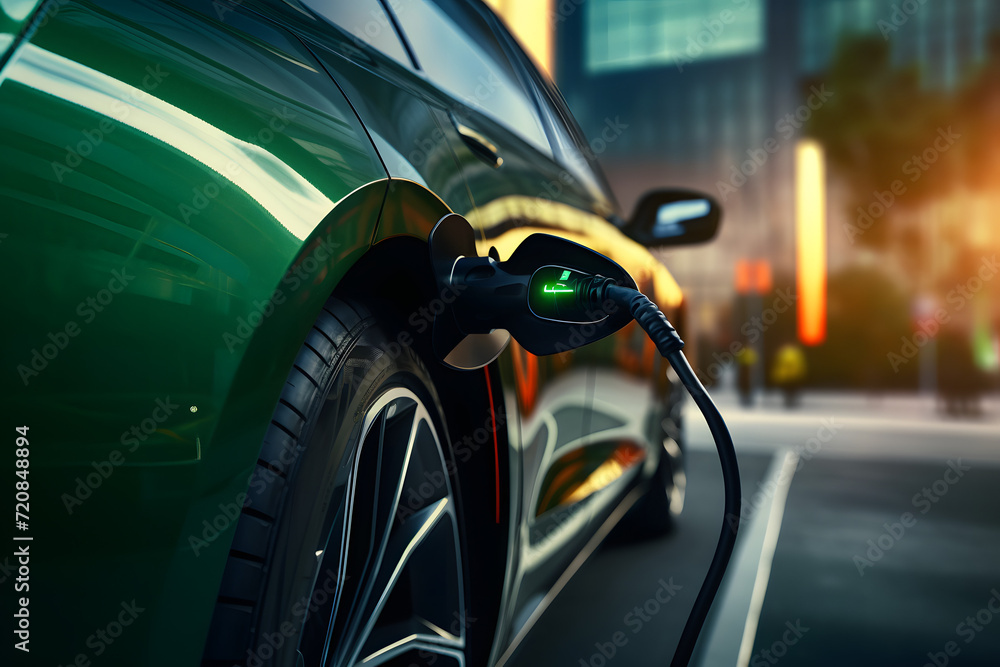 green electric car charging. Generative AI