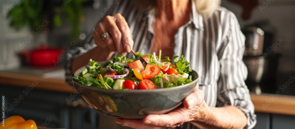 Senior Woman Enjoying a Very Healthy Vegan Salad