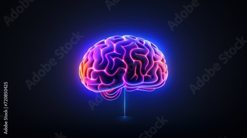 Human brain with glowing neon effect. illustration for your design. Generative AI