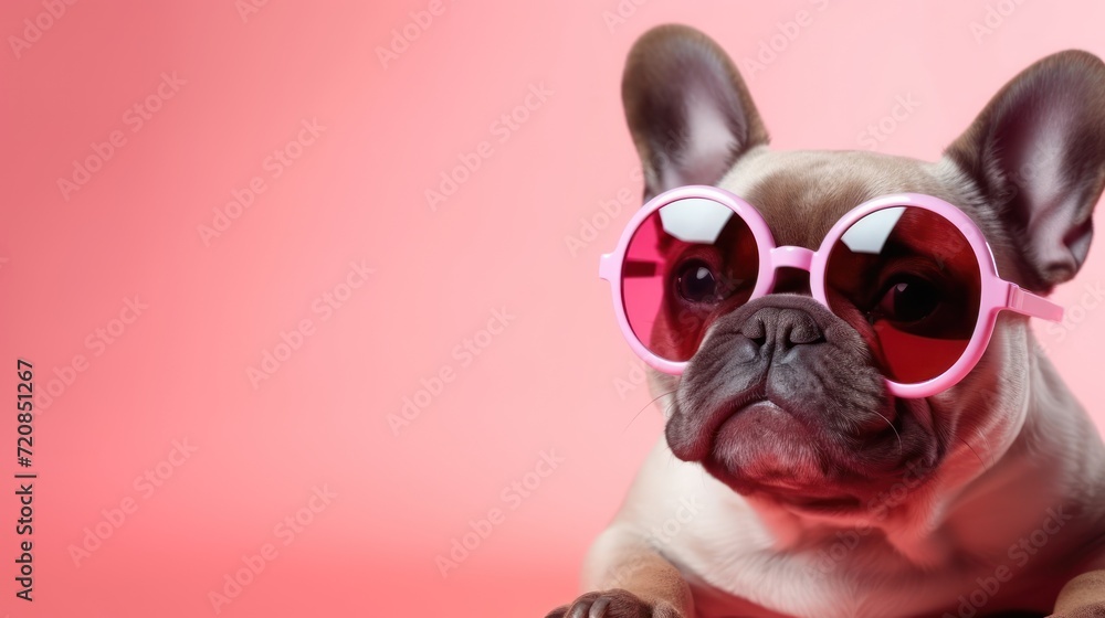 Cute and Funny French Bulldog in Trendy Pink Sun AI Generated