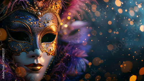 theatrical flyer or banner for the Venice carnival, mask on a dark background with space for text © katerinka