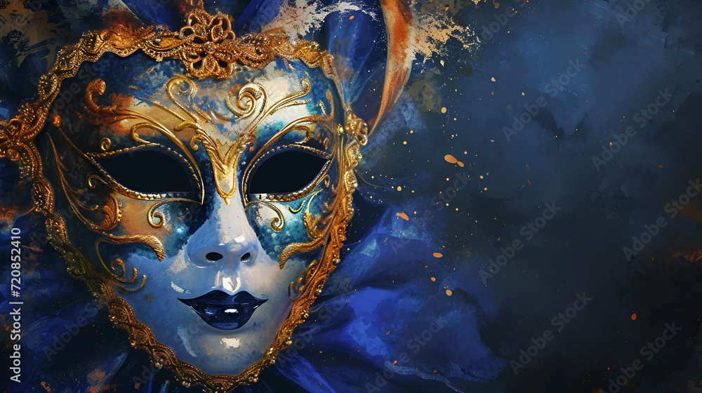 theatrical flyer or banner for the Venice carnival, mask on a dark background with space for text theatrical flyer or banner for the Venice carnival, mask on a dark background with space for text