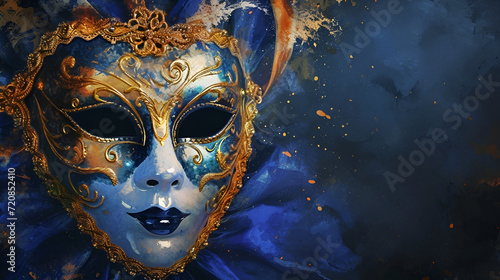 theatrical flyer or banner for the Venice carnival, mask on a dark background with space for text © katerinka