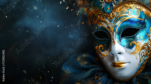 theatrical flyer or banner for the Venice carnival, mask on a dark background with space for text © katerinka