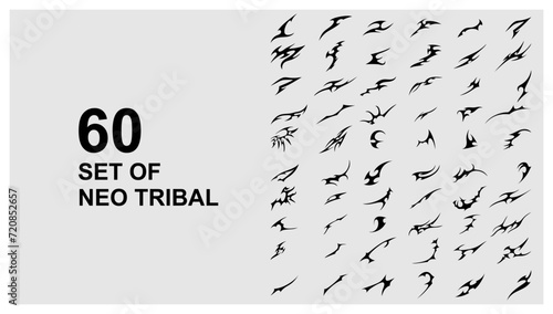 Vector set Neo tribal shape. Gothic Y2K sharp elements, abstract symmetrical design, various decorative elements. Acid Neo-tribal shapes. Tattoo. Neo Gothic. Organic fluid shapes. Brutality futuristic