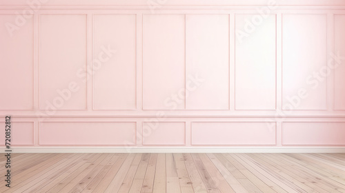 Empty light pink wall mock up  with panels. Victorian style background