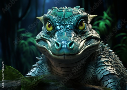 Enigmatic Blue Crocodile in a Mystical Forest © Ross