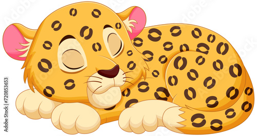 Cute Leopard Cartoon Sleeping Vector Illustration. Animal Nature Icon Concept Isolated Premium Vector