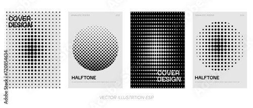 Set of Halftone Pattern Shapes. Modern Geometric Poster Vector Template. Abstract Geometrical Cover.