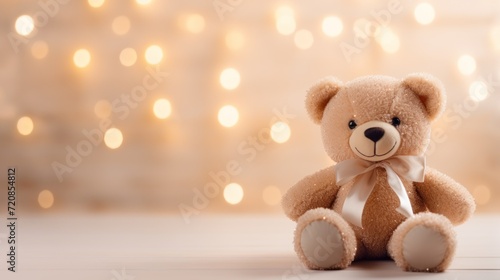 Funny Teddy Bear Sitting in Minimalist Christmas Scene AI Generated