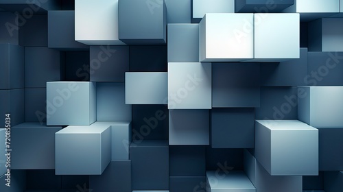 3d rendering of abstract cubes background in white and blue colors. Generative AI