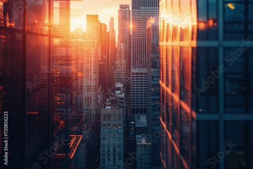 Sunset Over a City Skyline With Tall Buildings