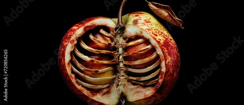 An apple with a hole, revealing its half-eaten state. Generative AI. photo