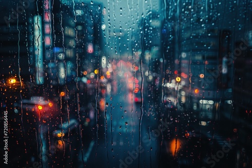 Busy Rainy City Street With Heavy Traffic