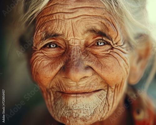 An elderly Caucasian woman with a gentle smile  reflecting wisdom and joy. Generative AI.