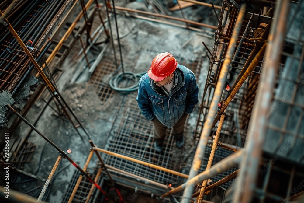 Man in Hard Hat on Construction Site